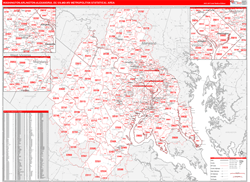 Washington-Arlington-Alexandria Metro Area Wall Map Red Line Style 2024